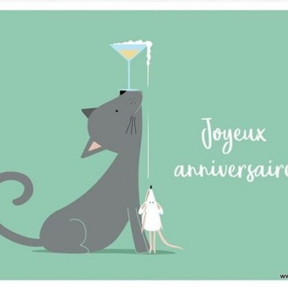 carte postale illustrée par coraline rivière et éditée aux éditions de cortil joyeux anniversaire champagne