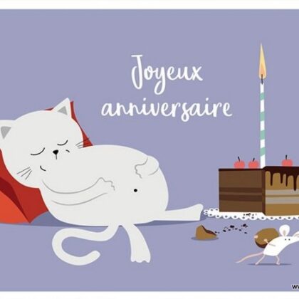 carte postale illustrée par coraline rivière et éditée aux éditions de cortil joyeux anniversaire gâteau