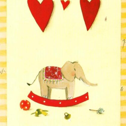carte postale illustrée par silke leffler et éditée aux éditions graetz l'éléphant à bascule