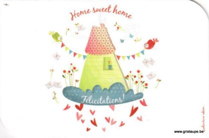 carte postale illustrée par valentine iokem et éditée aux éditions de cortil home sweet home félicitations