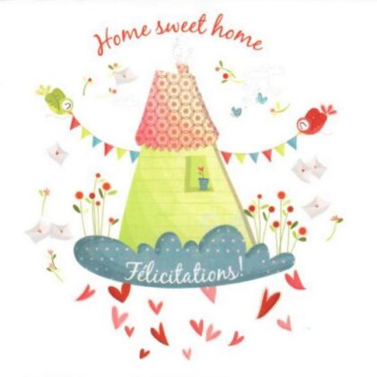 carte postale illustrée par valentine iokem et éditée aux éditions de cortil home sweet home félicitations
