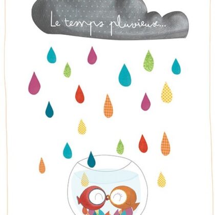 carte postale illustrée par vazlentine iokem et éditée aux éditions de cortil le temps pluvieux rend parfois heureux
