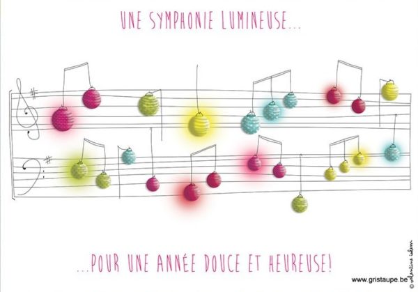 carte postale illustrée par valentine iokem et éditée aux éditions de cortil une symphonie lumineuse pour une année douce et heureuse