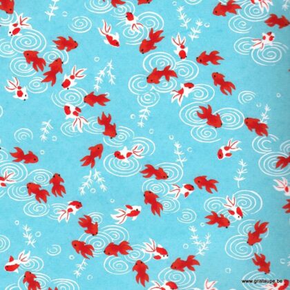 papier japonais washi chiyogami poisson rouge sur fond bleu