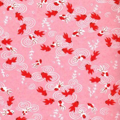 papier japonais poisson rouge sur fond rose