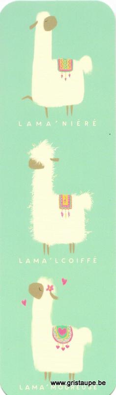 Marque-page humoristique de Camille Chaussy représentant des lamas