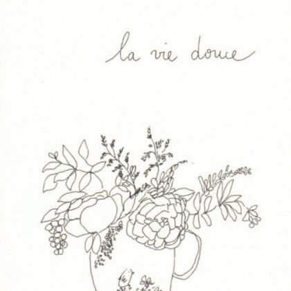 carte postale double illustrée par papillonnage représentant un bouquet de fleur