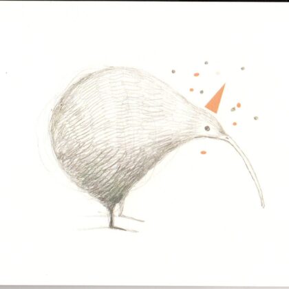 carte postale llustrée et éditée par aline tekent représentant un oiseau avec un chapeau pointu