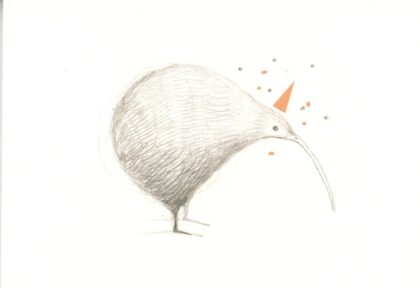 carte postale llustrée et éditée par aline tekent représentant un oiseau avec un chapeau pointu