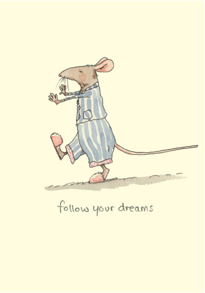 carte postale illustrée par anita jeram et éditée aux éditions two bad mice représentant un souris somnambule
