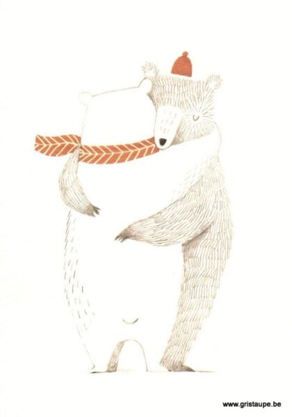 carte postale illustrée et éditée par aline tekent représentant deux ours s'embrassant