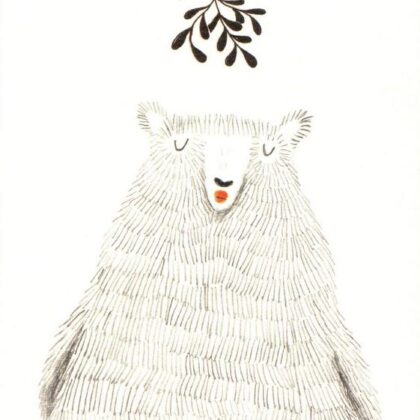 carte postale illustrée et éditée par aline tekent représentant un ours sous le gui