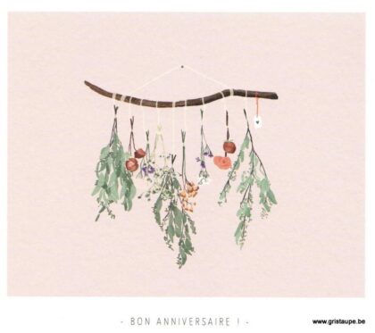 carte postale illustrée par kelly marie et éditée chez mailbox représentant des fleurs séchant sur une branche