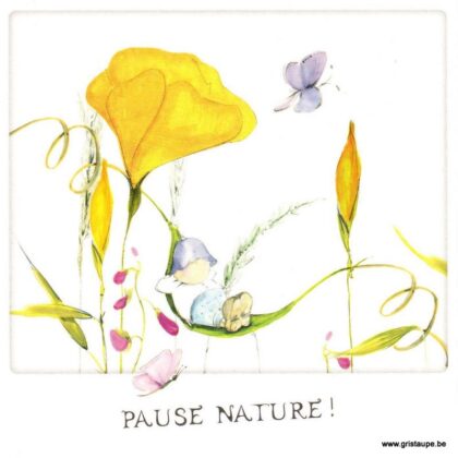 carte postale de la collection lily'es garden représentant un personnage dans un hamac entre deux fleurs