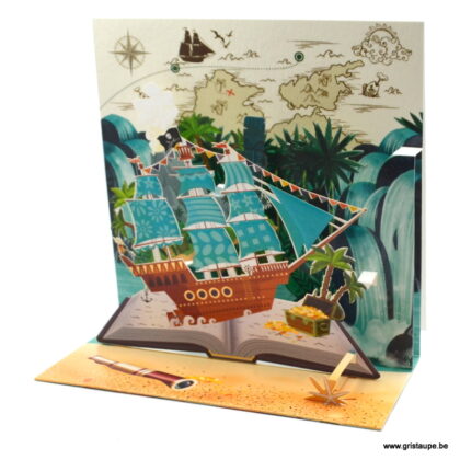 carte postale pop up représentant un bateau de pirates