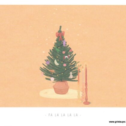 carte postale illustrée par kelly marie représentant un sapin de noël