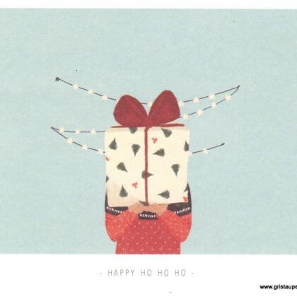 carte postale illustrée par kelly marie représentant un cadeau de Noël