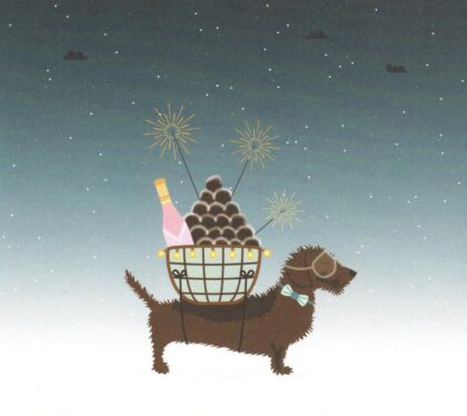 chien portant un panier de noël