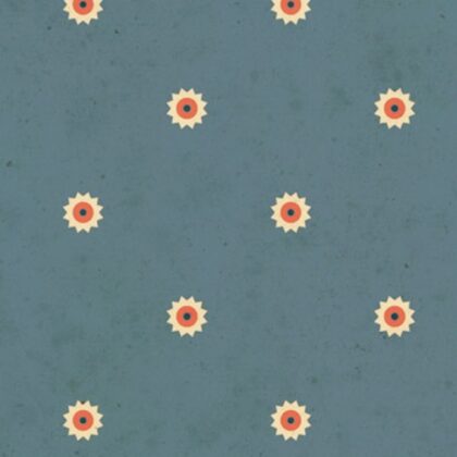 papier bindewerk aux motifs de petites fleurs oranges sur fond bleu gris