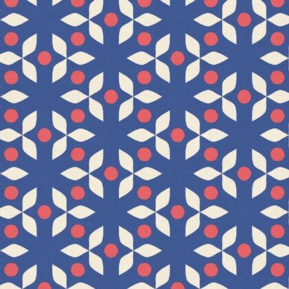 papier bindewerk motif géométrique blanc et rouge sur fond bleu