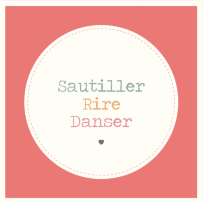 carte postale illustrée par jolis lundis texte: sautiller, rire, danser sur fond rose foncé