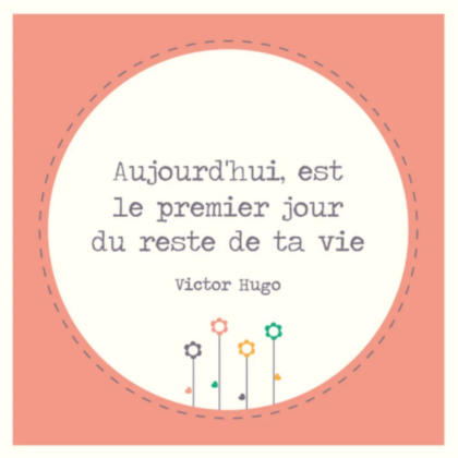 carte postale illustrée par jolis lundis texte: aujourd'hui est le premier jour du reste de ta vie sur fond rose foncé