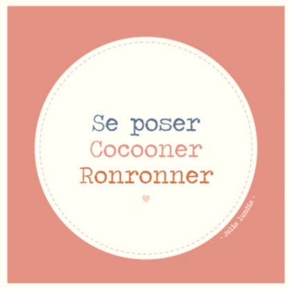 carte postale illustrée par jolis lundis texte: se poser, cocooner, ronronner