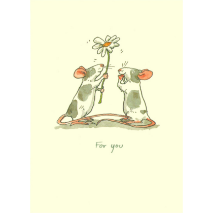 carte postale d'anita jeram représentant deux souris qui s'offrent une fleur