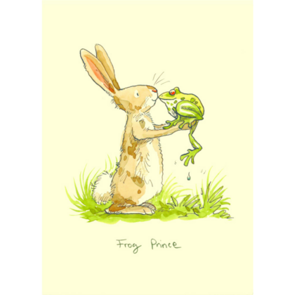 carte postale illustrée par anita jeram représentant un lapin embrassant un crapeaux