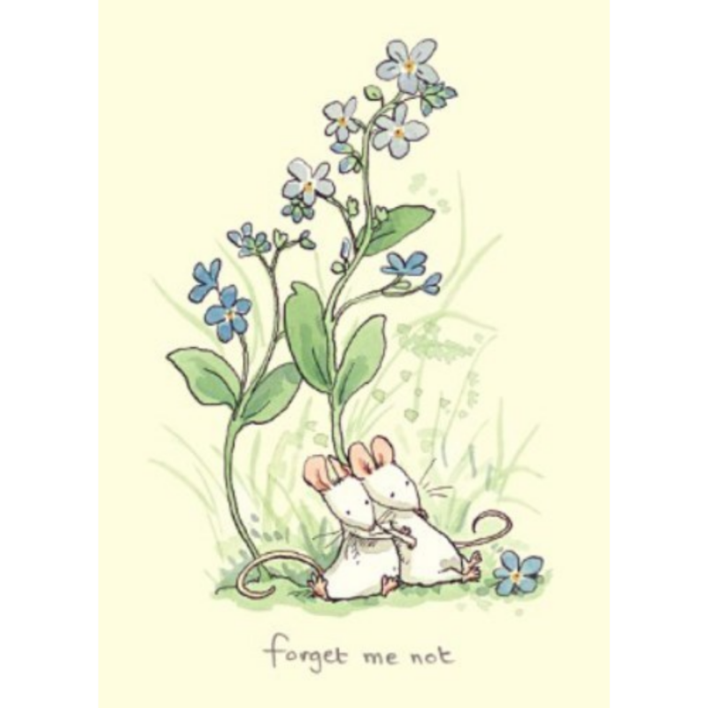 carte opstale illustrée par anita jeram représentant deux souris sous un myosotis