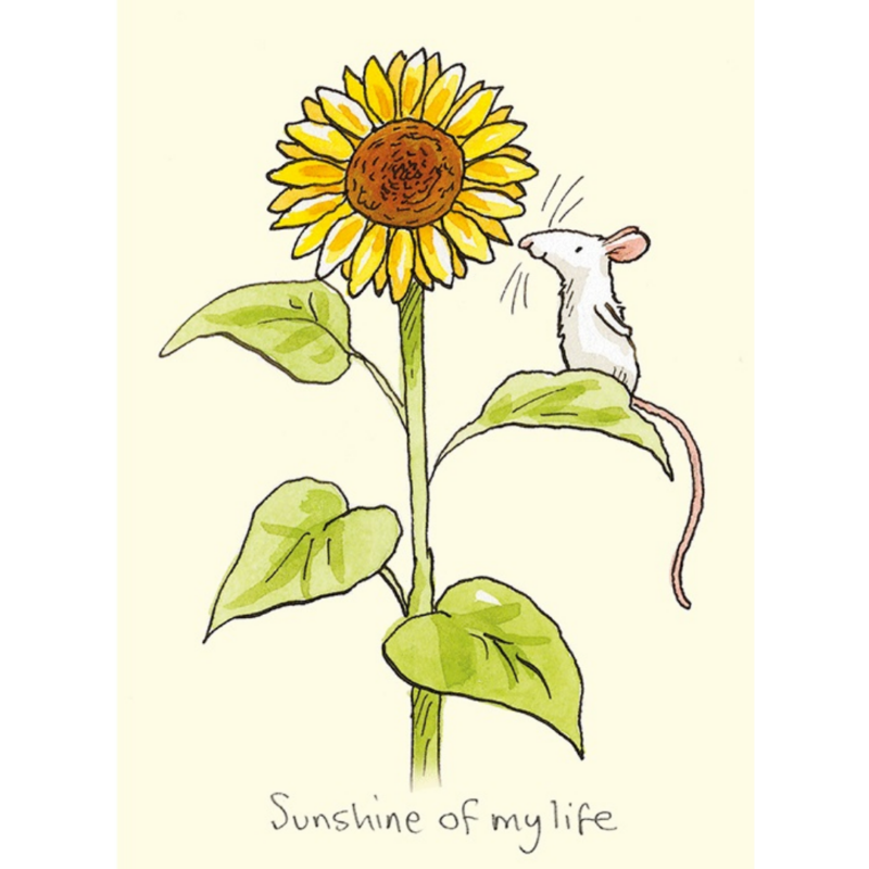 carte postale illustrée par anita jeram représentant un souris sur un tournesol
