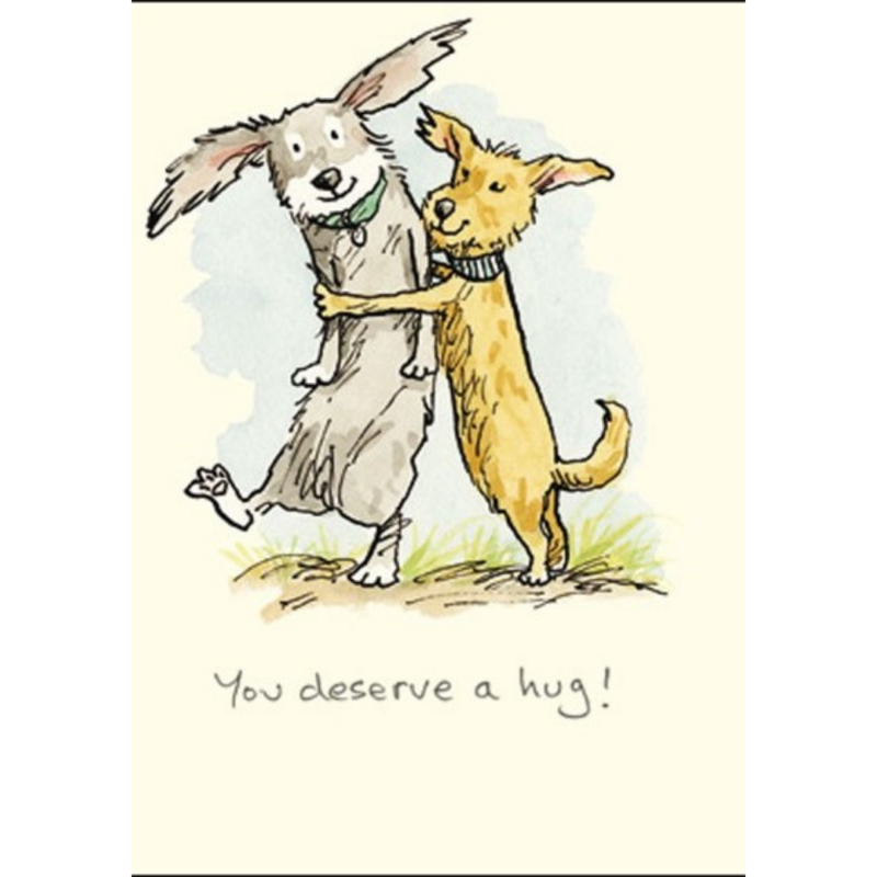 carte postale d'anita jeram représentant deux chien se faisant un calin
