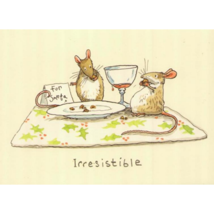 carte postale représentant des souris qui mange l'assiette du Père Noël