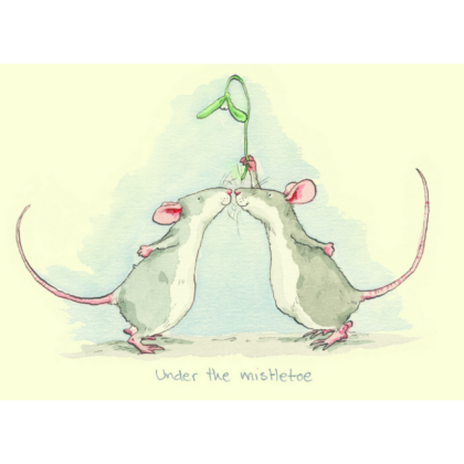 carte postale illustrant deux souris sous le gui