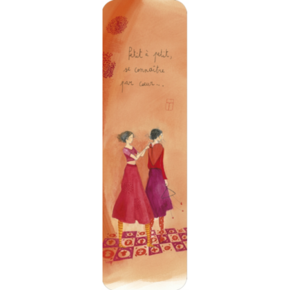 marque page illustré par anne sophie rutsaert et édité aux éditions des correspondances petit à petit se connaitre par coeur