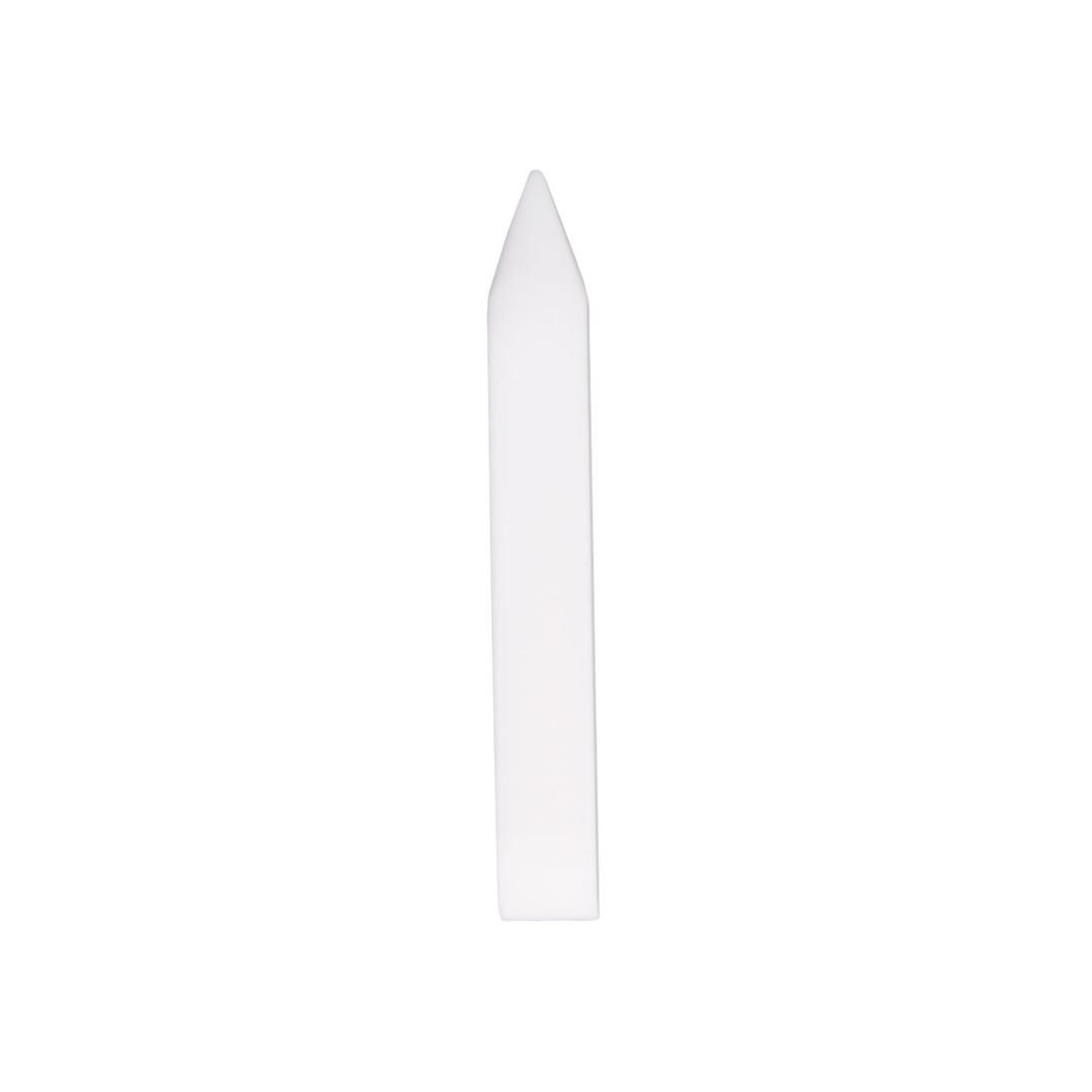 Single white candle standing upright on a plain white background.