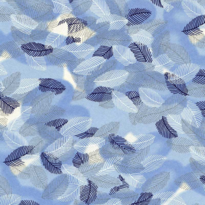 Decorative pattern of white and navy leaves on a light blue background (fabric/wallpaper design)