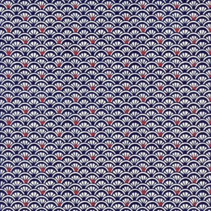 Repeating navy scallop pattern with small red accents (decorative wallpaper)
