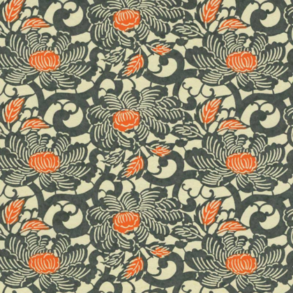papier japonais au motif de fleur vert et orange