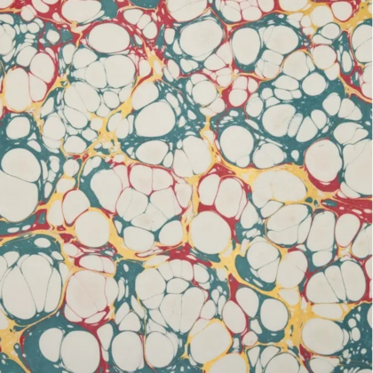 papier marbré paper mirchi bulles rouge vert et doré