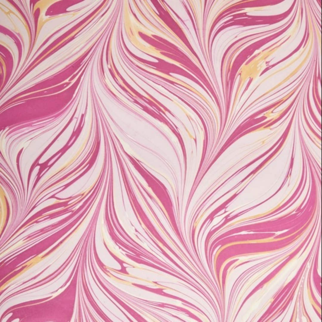 feuille de papier marbré Paper Mirchi Motif de vagues pourpre, rose et or