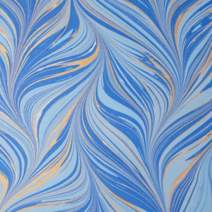 feuille de papier marbré paper mirchi vagues bleues et or