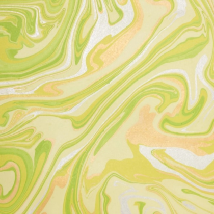 feuillede papier marbré Paper Mirchi avec un motif de vagues vert jaune