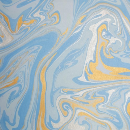 feuille de papier marbré Paper Mirchi motif de vagues bleu clair et or