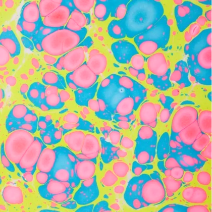 feuille de papier marbré Paper Mirchi motif bulles rose fluo jaune et bleu