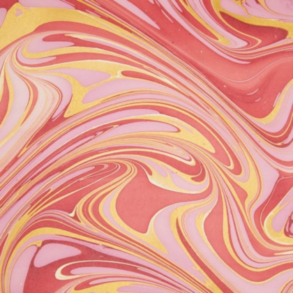 feuille de papier marbré Paper Mirchi vagues rouge, rose et or