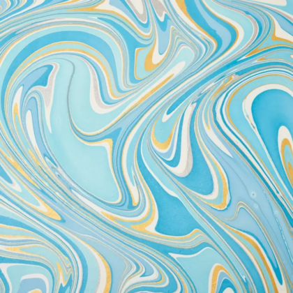 feuille de papier marbré vagues turquoise et or